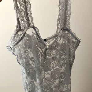 Grey rose lace long tank top